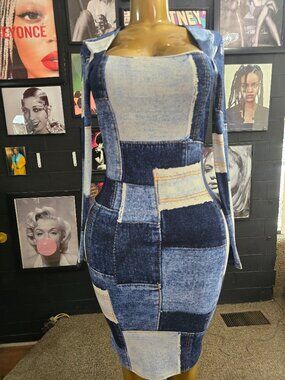 NEW Diva Boutique Denim Patchwork Bodycon Dress 🔥